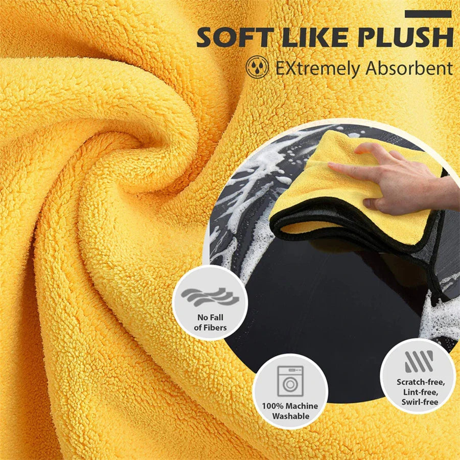 1/2/6pcs Microfiber Cleaning Towel Thicken Soft Drying Cloth Car Body Washing Towels Double Layer Clean Rags Car Accessories - P's One-Stop Shop 