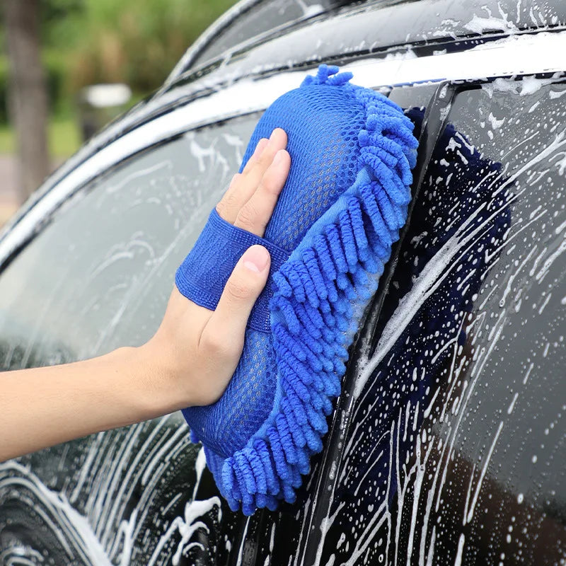 1Pc Blue Microfiber Chenille Car Wash Sponge Care Washing Brush Pad Cleaning Tool Auto Washing Towel Gloves Styling Accessories - P's One-Stop Shop 