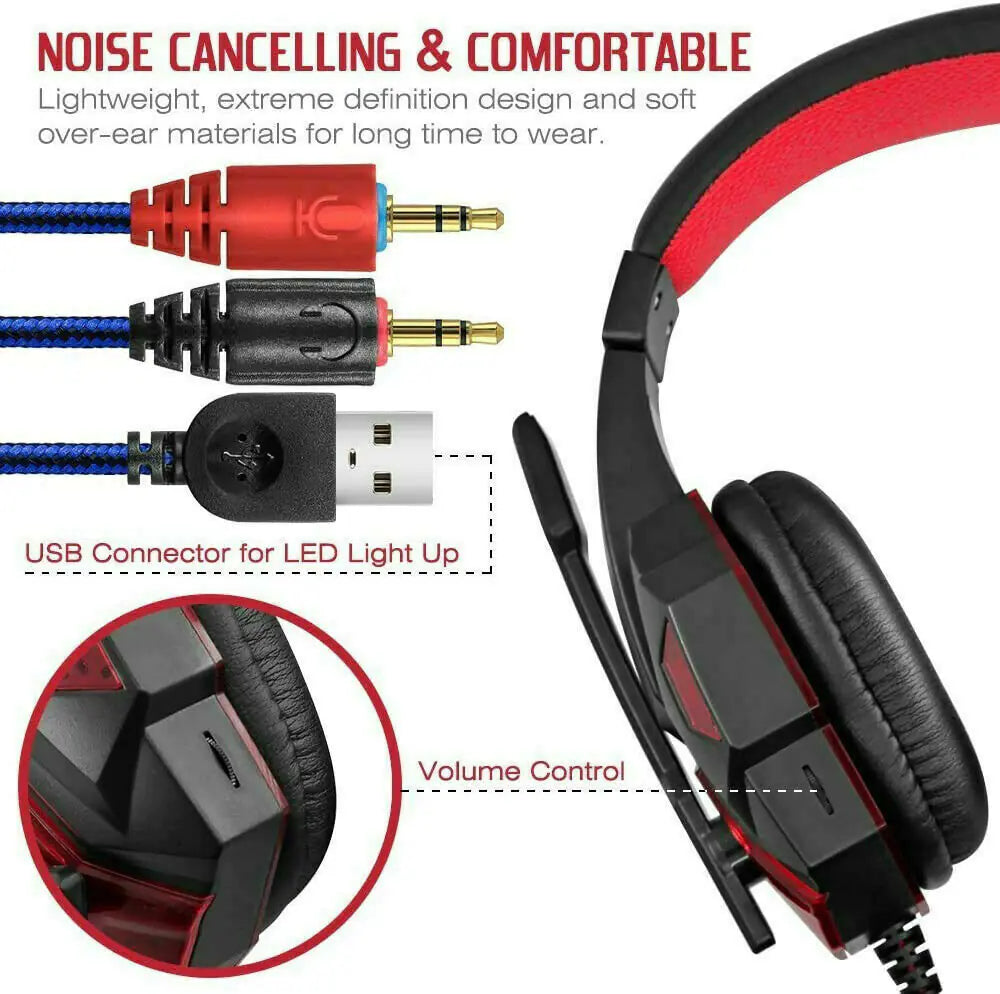 3.5mm Gaming Headset Mic LED Headphones Stereo Bass Surround For PC PS4 Xbox One - P's One-Stop Shop 