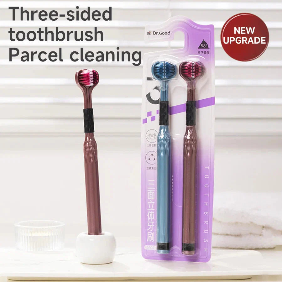 3-Sided Toothbrush for Comprehensive Cleaning | Ideal Angle Design | Raised Tongue Coating Brush | 2-Pack | Soft Bristles for Ge - P's One-Stop Shop 