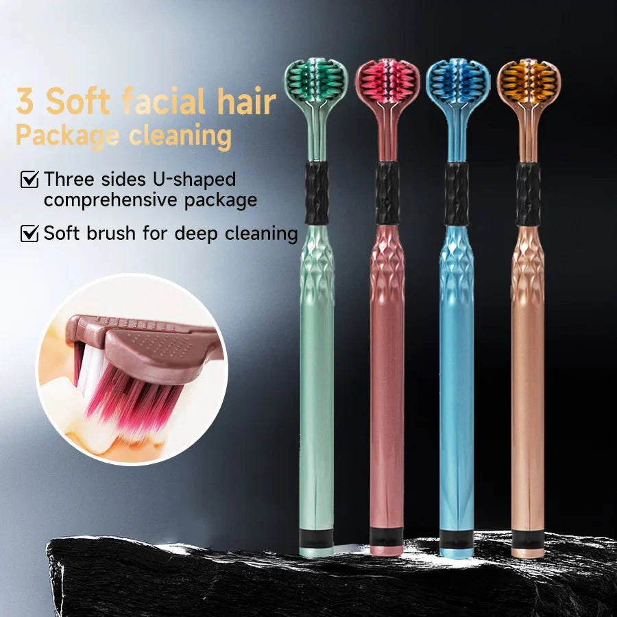 3-Sided Toothbrush for Comprehensive Cleaning | Ideal Angle Design | Raised Tongue Coating Brush | 2-Pack | Soft Bristles for Ge - P's One-Stop Shop 