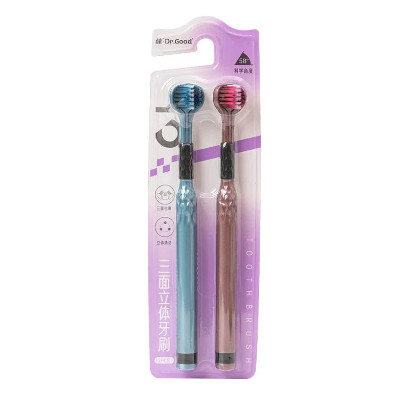3-Sided Toothbrush for Comprehensive Cleaning | Ideal Angle Design | Raised Tongue Coating Brush | 2-Pack | Soft Bristles for Ge - P's One-Stop Shop 