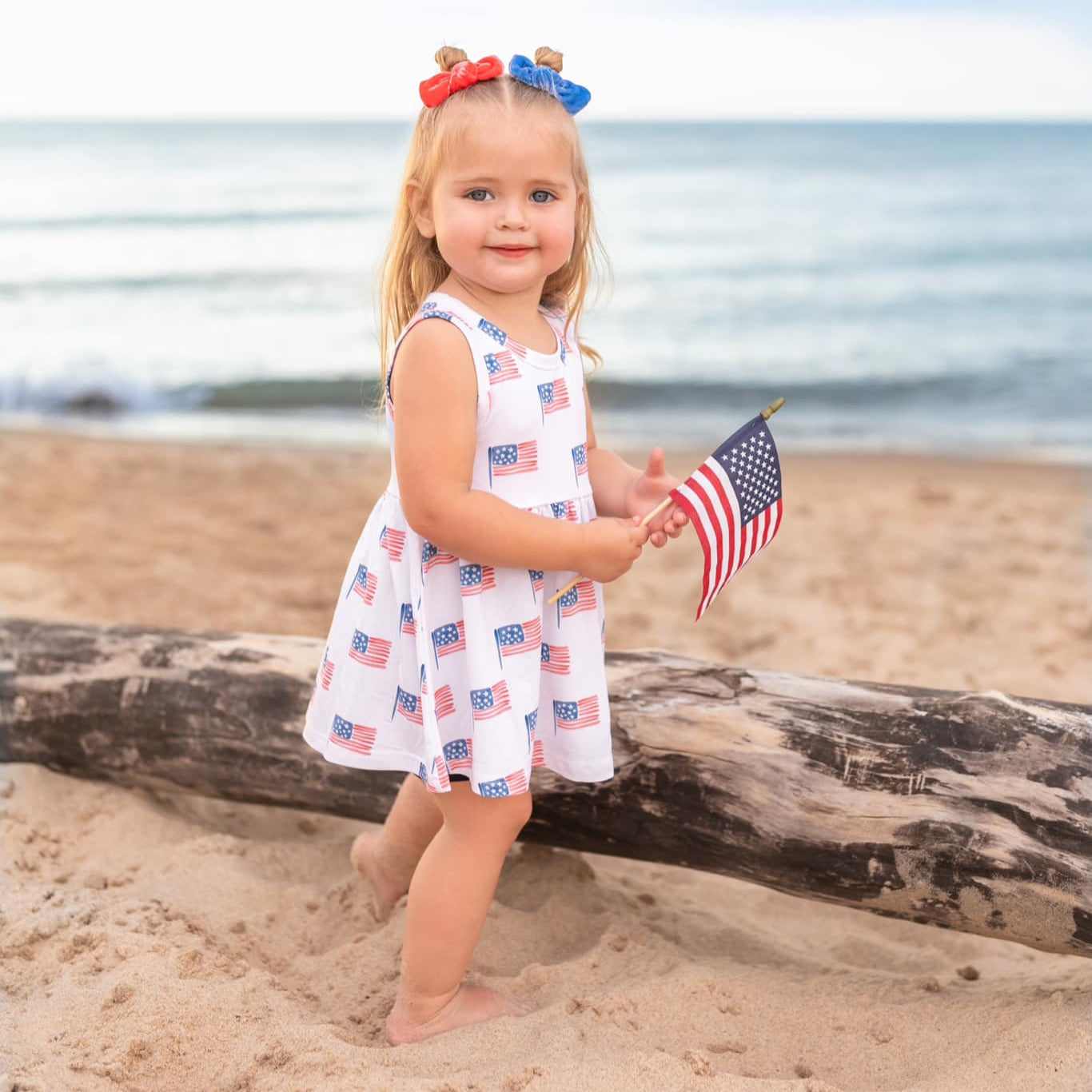 4th of July Flag Print Bamboo Peplum Top & Bike Shorts - P's One-Stop Shop 