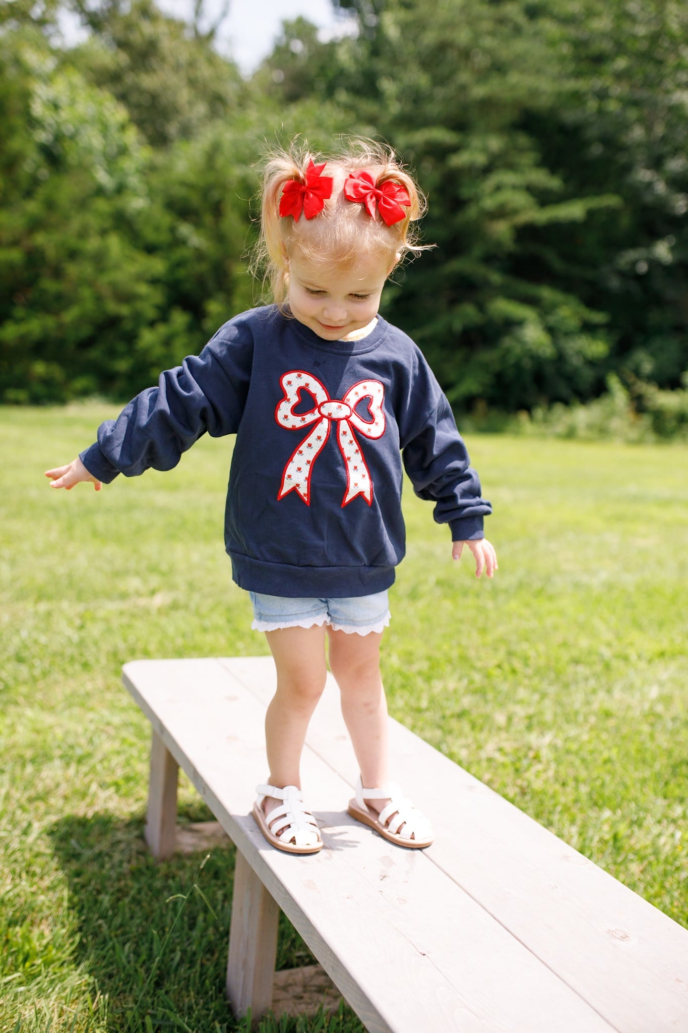 4th of July Tulip Bow Applique Crewneck Sweatshirt - P's One-Stop Shop 