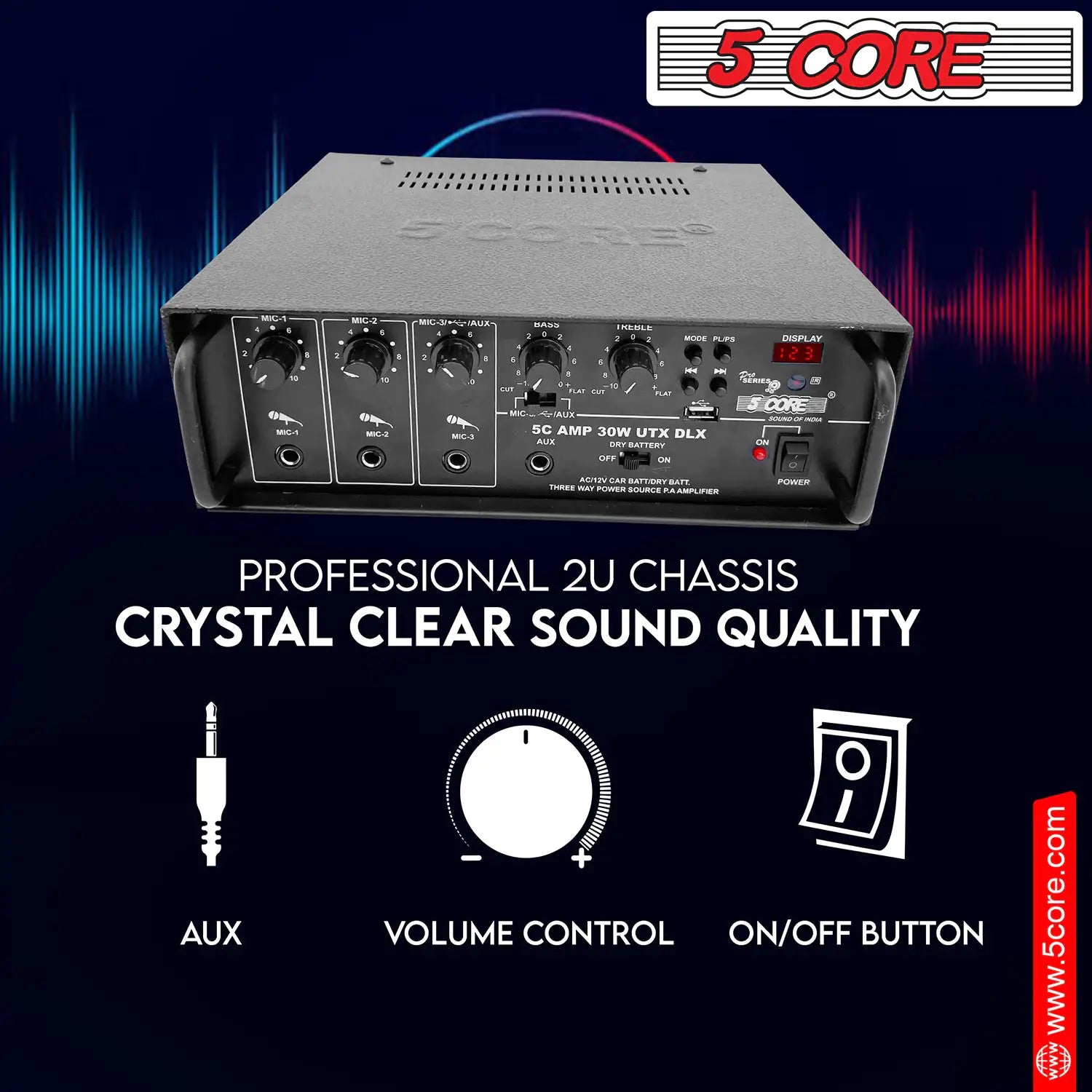 5Core Amplifier Home Audio Stereo Receiver PA Speaker Microphone Surround Sound Amp - P's One-Stop Shop 