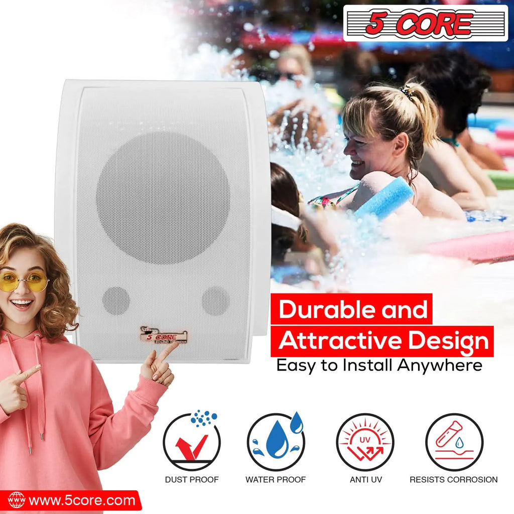 5Core Outdoor Speakers Stereo In Wall 100W Peak Passive Home Audio System - P's One-Stop Shop 