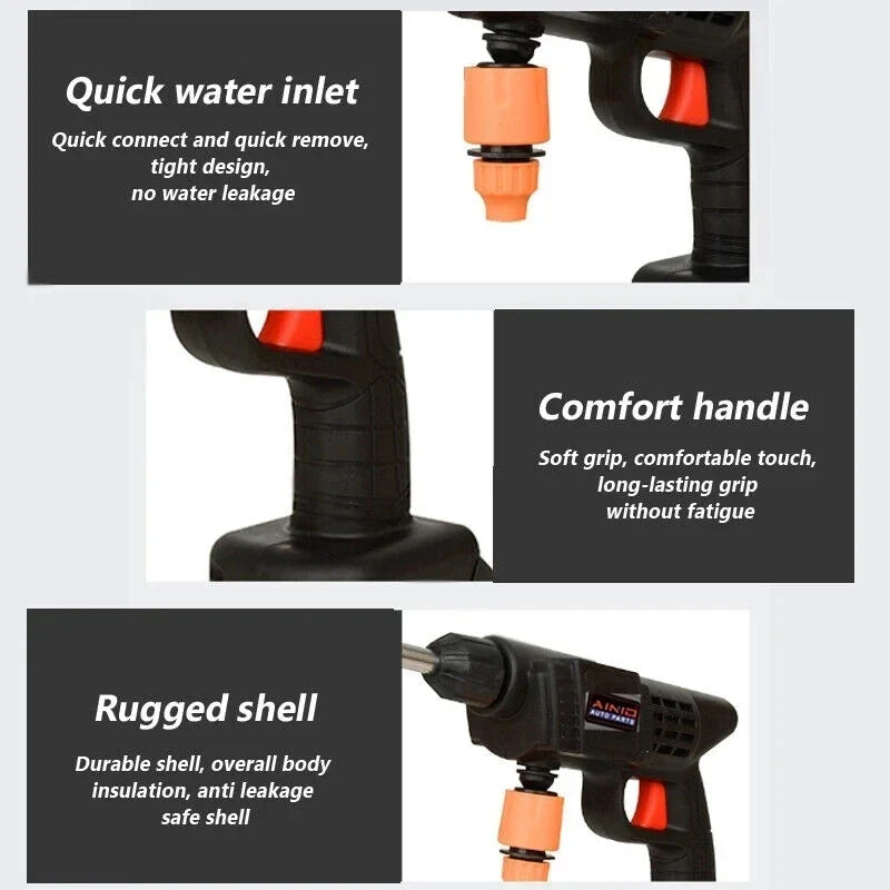 60BAR Wireless High Pressure Car Wash Water Gun Car Washer Self Priming Sustain 300W For Auto Home Garden Cleaning Car Washing - P's One-Stop Shop 