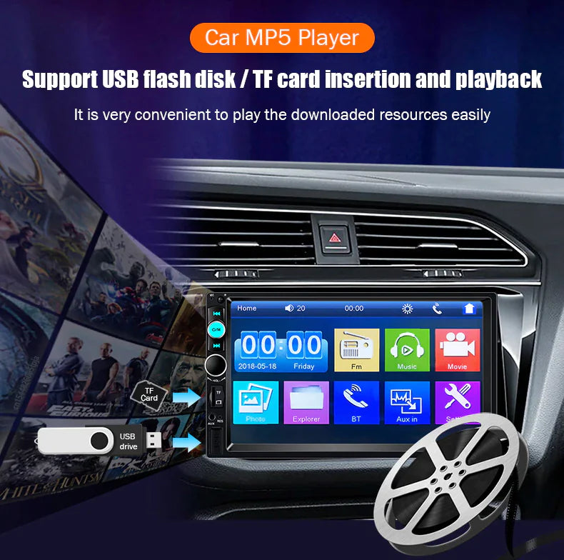 7" Double 2 DIN Car MP5 Player Bluetooth Touch Screen Stereo Radio With Camera - P's One-Stop Shop 