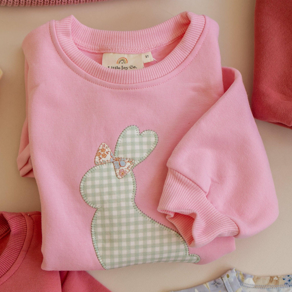 Applique Bunny Crewneck Sweatshirt - Baby Toddler Kids Girls - Easter Outfit - P's One-Stop Shop 