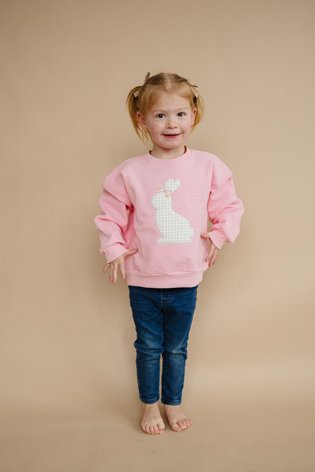 Applique Bunny Crewneck Sweatshirt - Baby Toddler Kids Girls - Easter Outfit - P's One-Stop Shop 