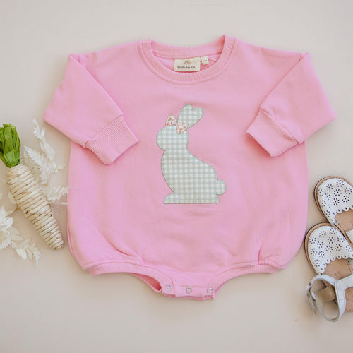 Applique Bunny Sweatshirt Romper - Infant Baby Toddler Girl - Easter Outfit - P's One-Stop Shop 