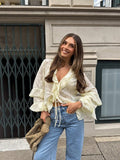 Autumn Ladies Early Autumn French Ruffled Tied Lace Flared Sleeve Cardigan - P's One-Stop Shop 