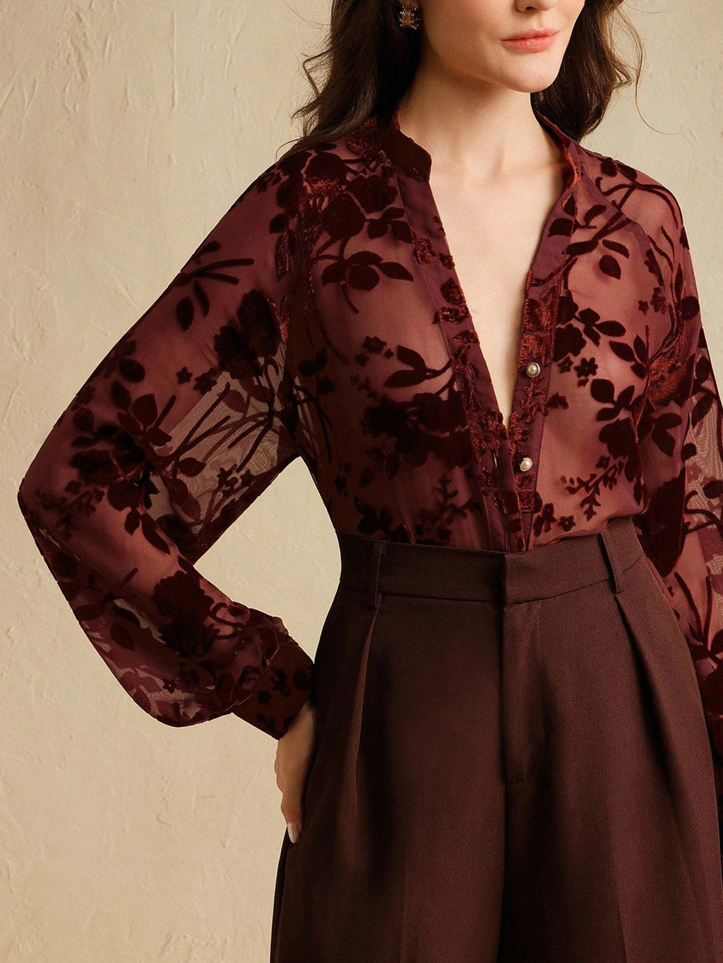 Autumn Women Clothing Elegant Tencel Flocking Shirt Long Sleeve - P's One-Stop Shop 