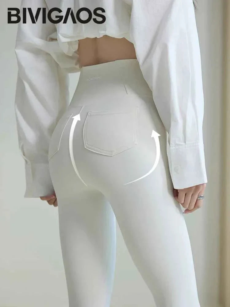BIVIGAOS Women's Sharkskin Leggings - White - P's One-Stop Shop 