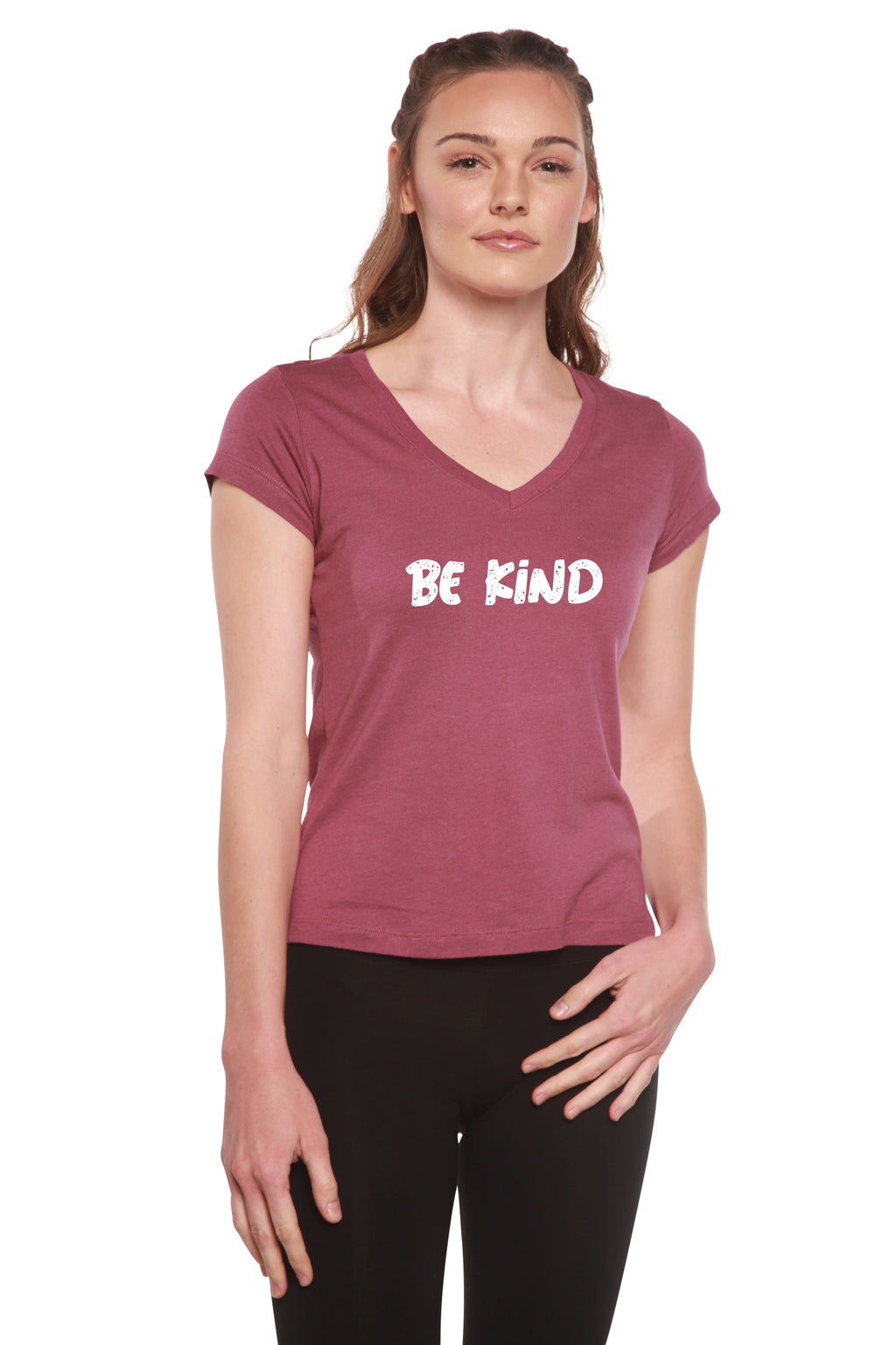 Be Kind Printed Women's Bamboo Viscose/Cotton V-Neck Cap Sleeve T-Shirt - P's One-Stop Shop 