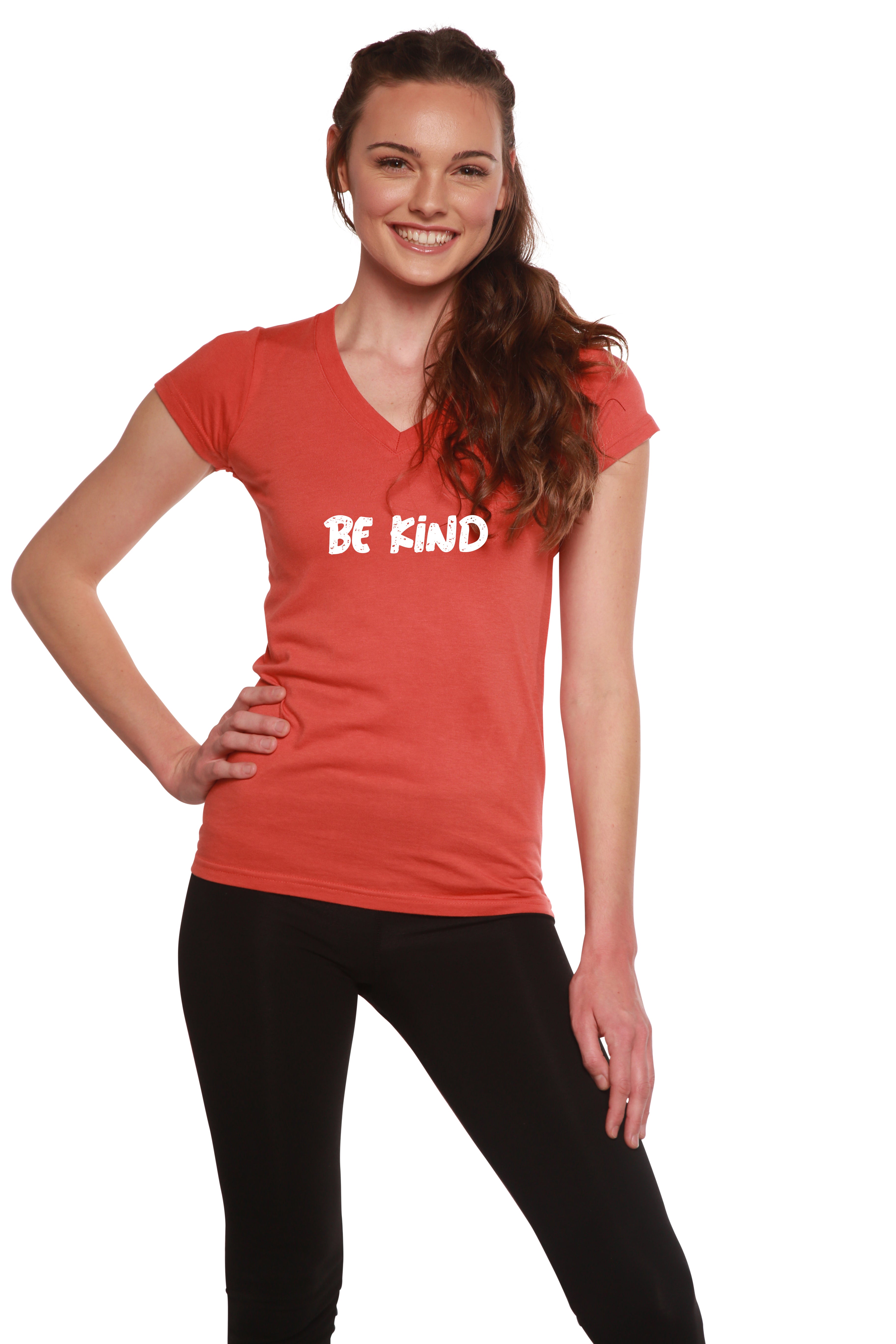Be Kind Printed Women's Bamboo Viscose/Cotton V-Neck Cap Sleeve T-Shirt - P's One-Stop Shop 