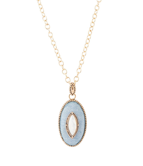 Blue Denim Dreams White Mother of Pearl Golden Pendant Necklace - P's One-Stop Shop 