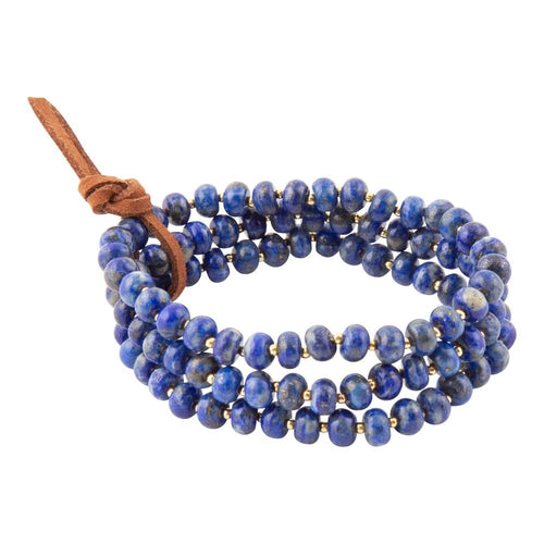 Blue Lapis Triple Strand Golden Bracelet Set - P's One-Stop Shop 