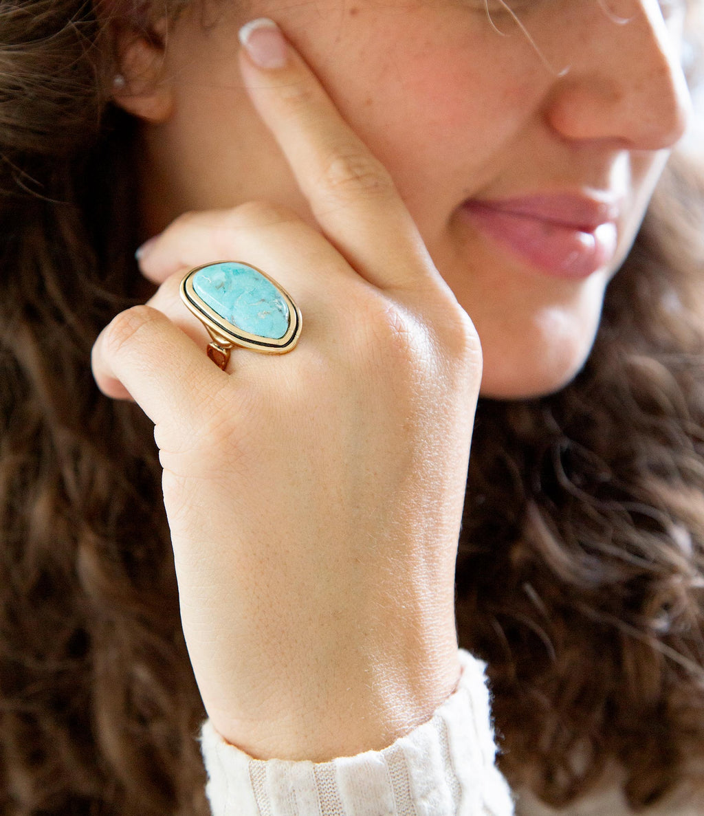 Blue Turquoise Golden Statement Ring - P's One-Stop Shop 