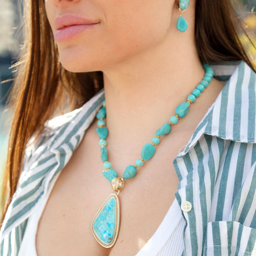Blue Turquoise Triangle Golden Pendant Necklace - P's One-Stop Shop 