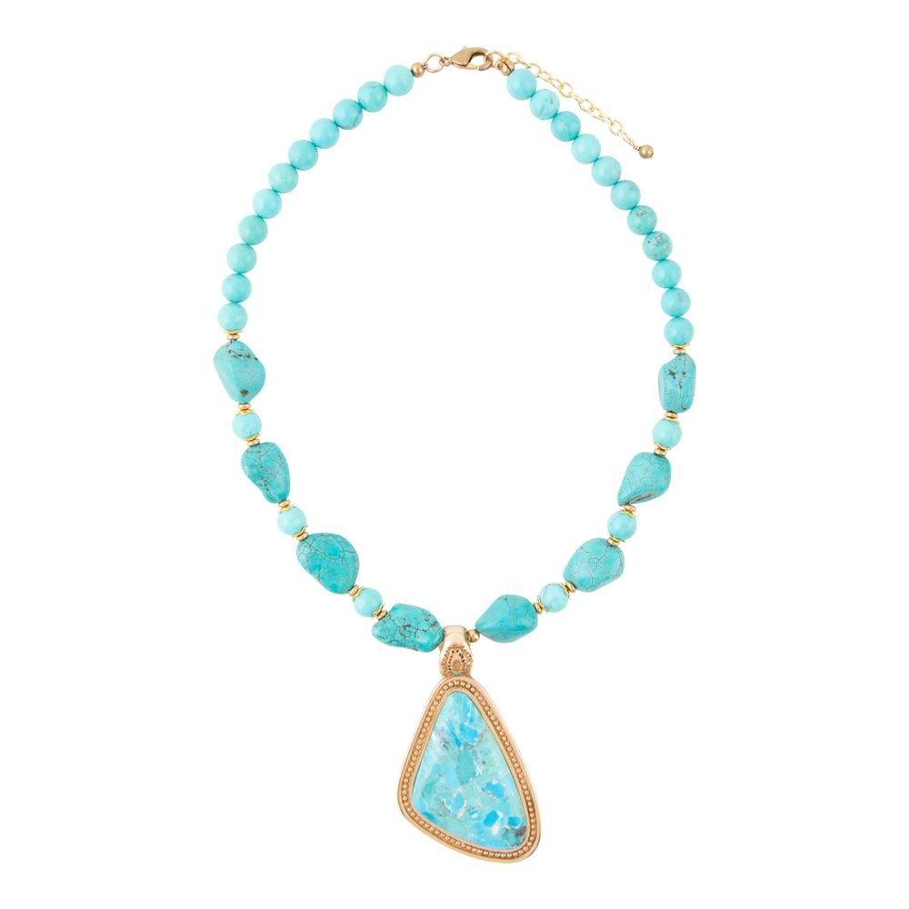 Blue Turquoise Triangle Golden Pendant Necklace - P's One-Stop Shop 