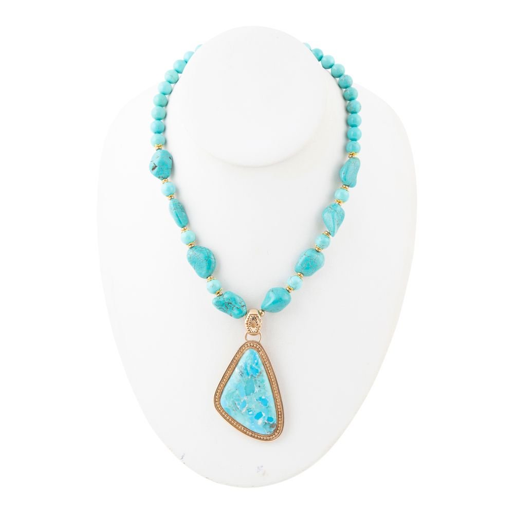 Blue Turquoise Triangle Golden Pendant Necklace - P's One-Stop Shop 
