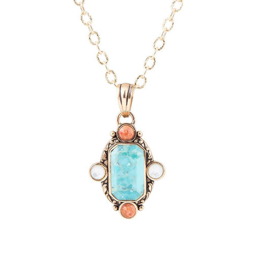 Champs Blue Turquoise and Orange Coral Golden Pendant Necklace - P's One-Stop Shop 