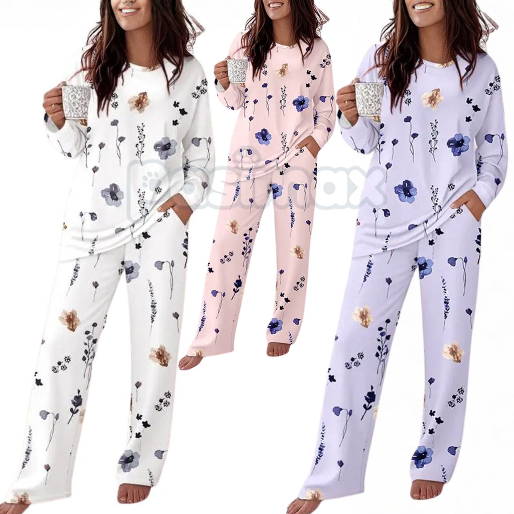 ChicMe Women's Floral Print Lounge Set - Long Sleeve Top & Casual Pants with Pockets, Comfortable Home Wear - P's One-Stop Shop 
