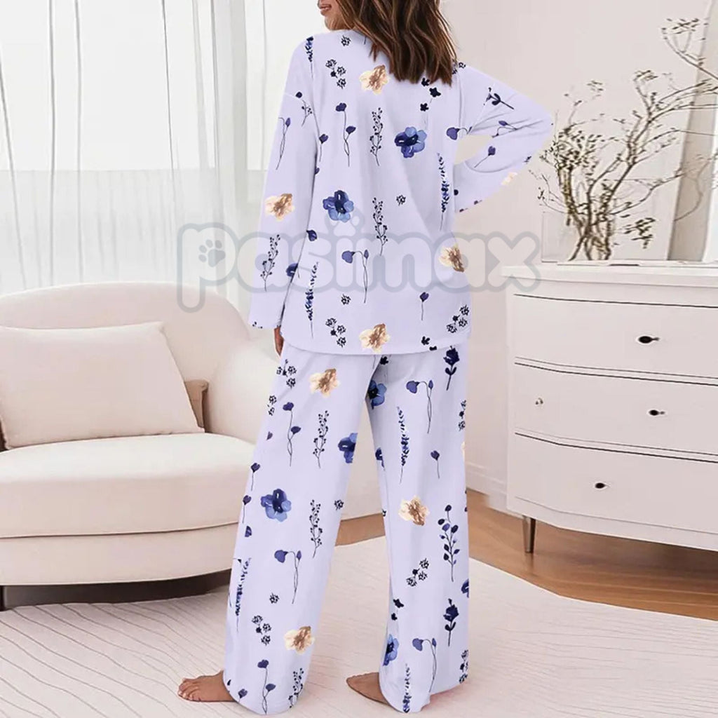 ChicMe Women's Floral Print Lounge Set - Long Sleeve Top & Casual Pants with Pockets, Comfortable Home Wear - P's One-Stop Shop 