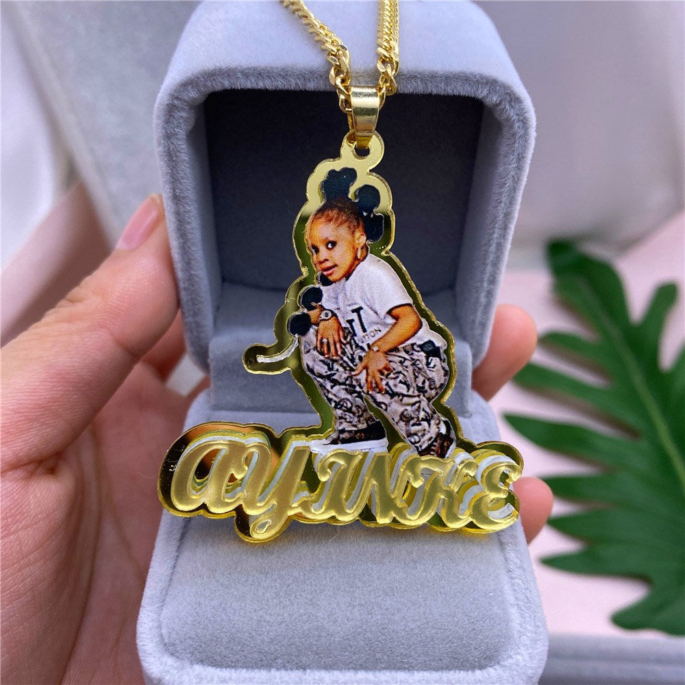 Custom Name Picture Necklace for Kids Personalized Acrylic Pendent Necklace Custome Memory Jewelry - P's One-Stop Shop 