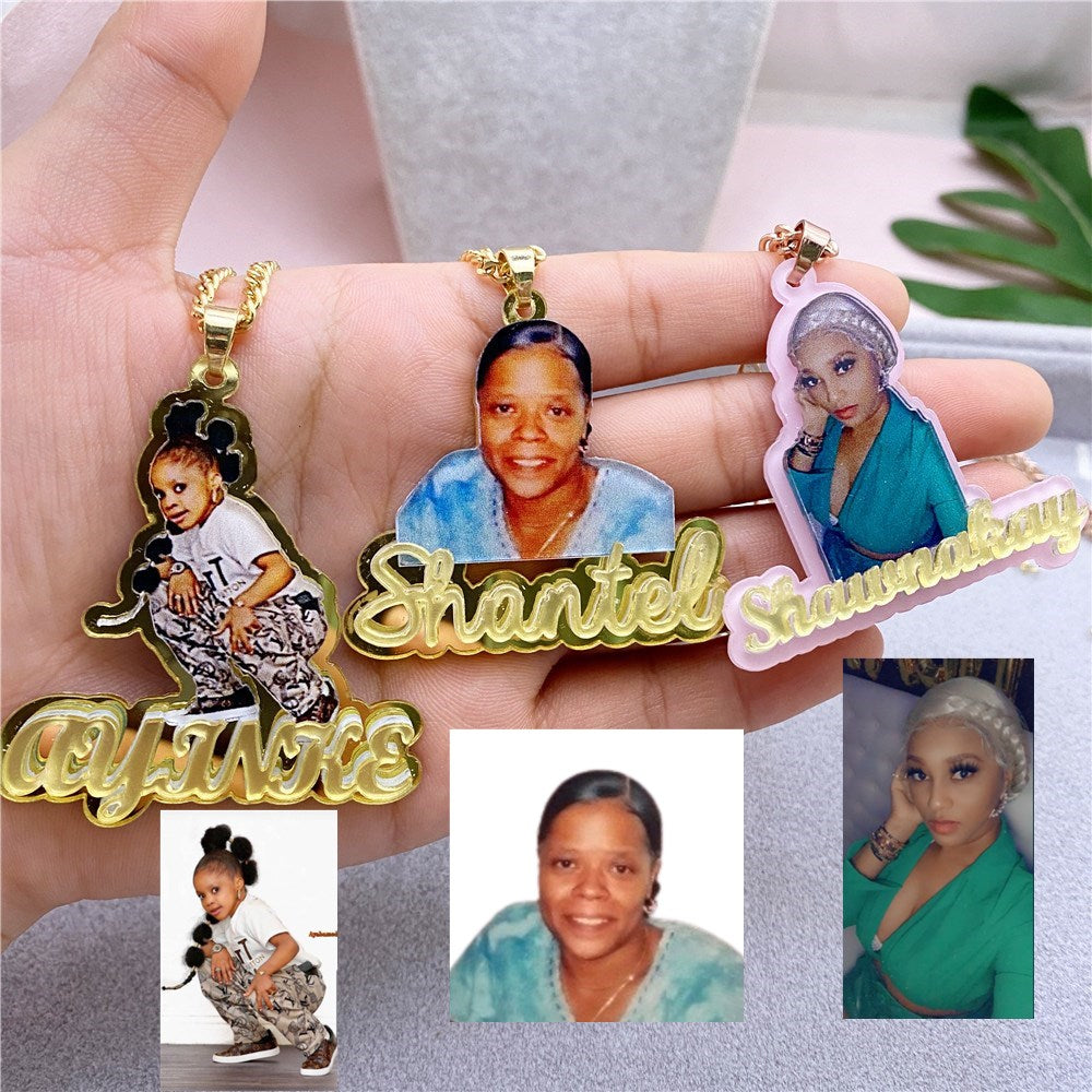 Custom Name Picture Necklace for Kids Personalized Acrylic Pendent Necklace Custome Memory Jewelry - P's One-Stop Shop 