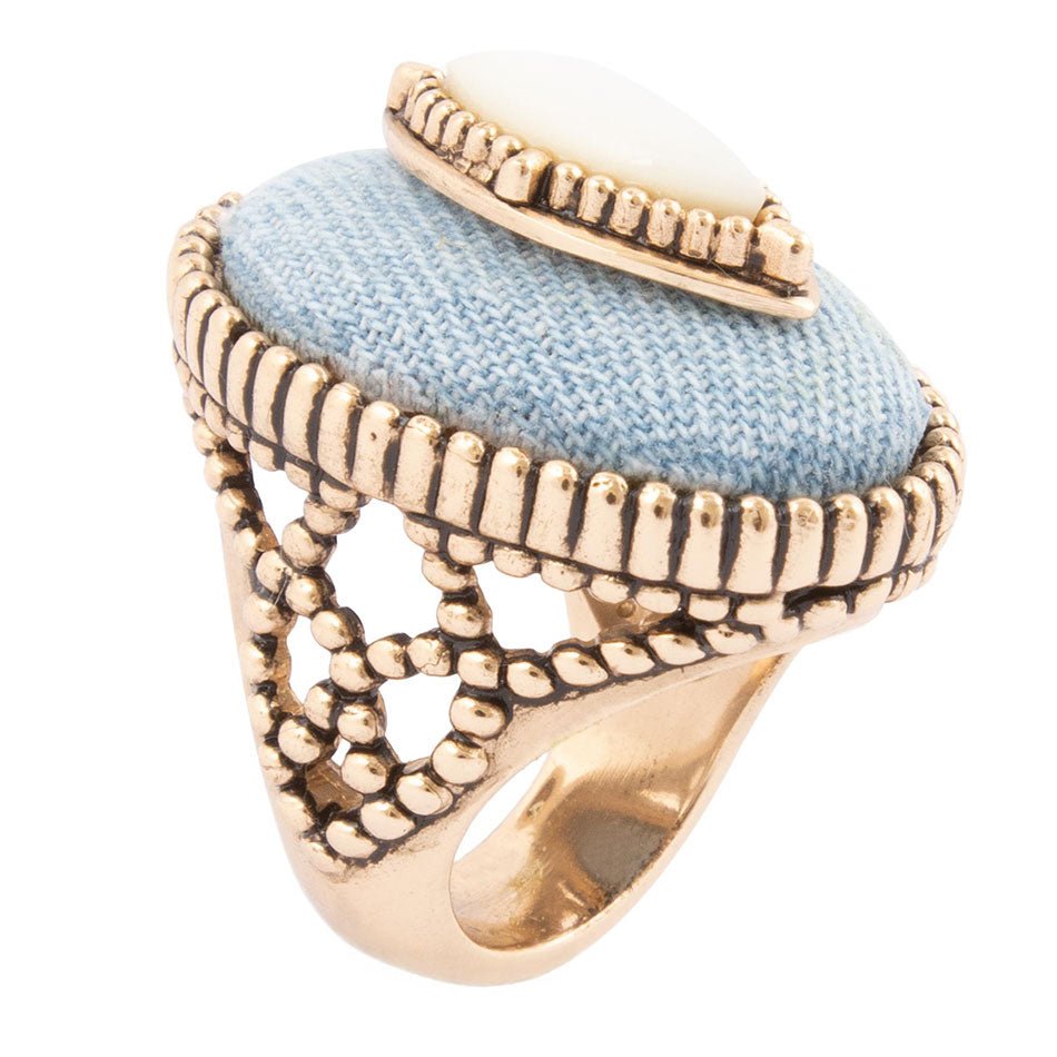 Denim Dreams White Mother of Pearl Golden Statement Ring - P's One-Stop Shop 