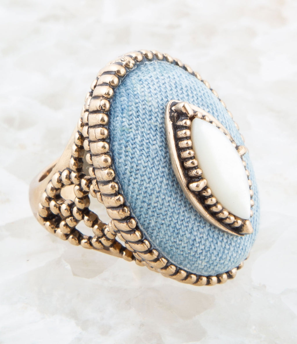 Denim Dreams White Mother of Pearl Golden Statement Ring - P's One-Stop Shop 