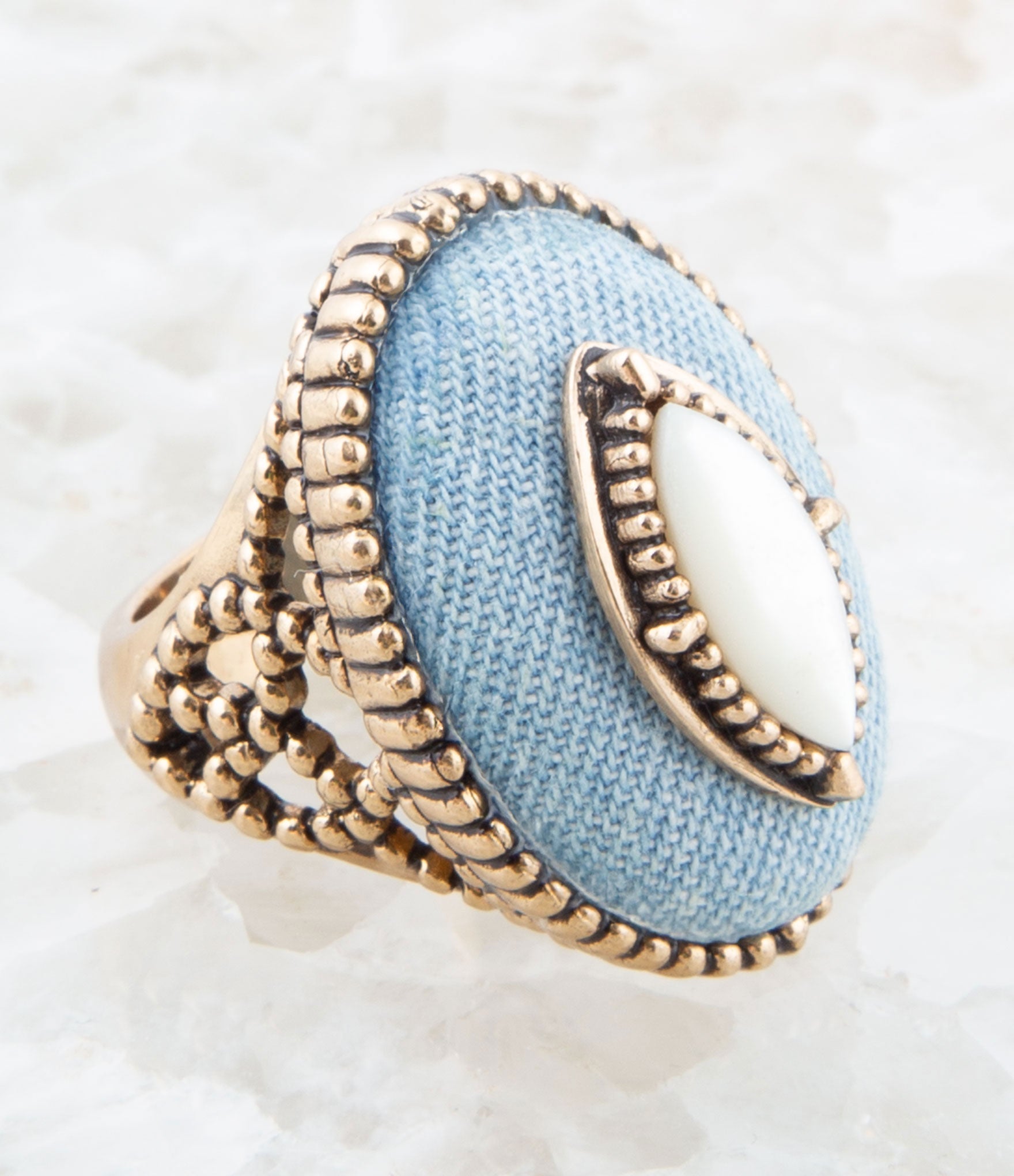 Denim Dreams White Mother of Pearl Golden Statement Ring - P's One-Stop Shop 