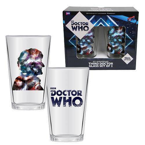 Doctor Who Anniversary Third Doctor 16 oz. Glass Set of 2 - P's One-Stop Shop 