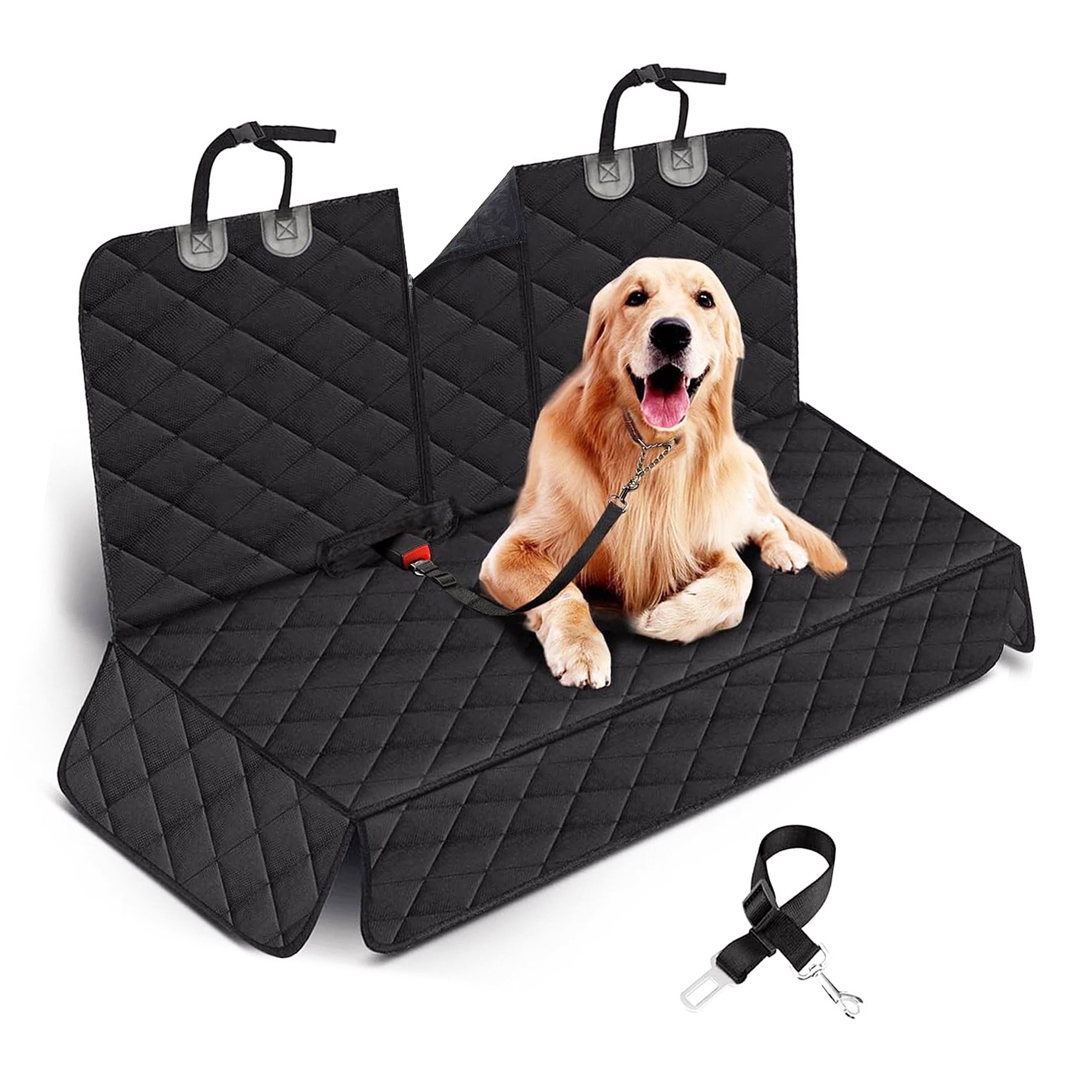 Dog Car Seat Cover Waterproof Scratchproof Pet Car Rear Protector Mat Pet Back Seat Cover with Dog Seat Belt for Car Truck SUV - P's One-Stop Shop 