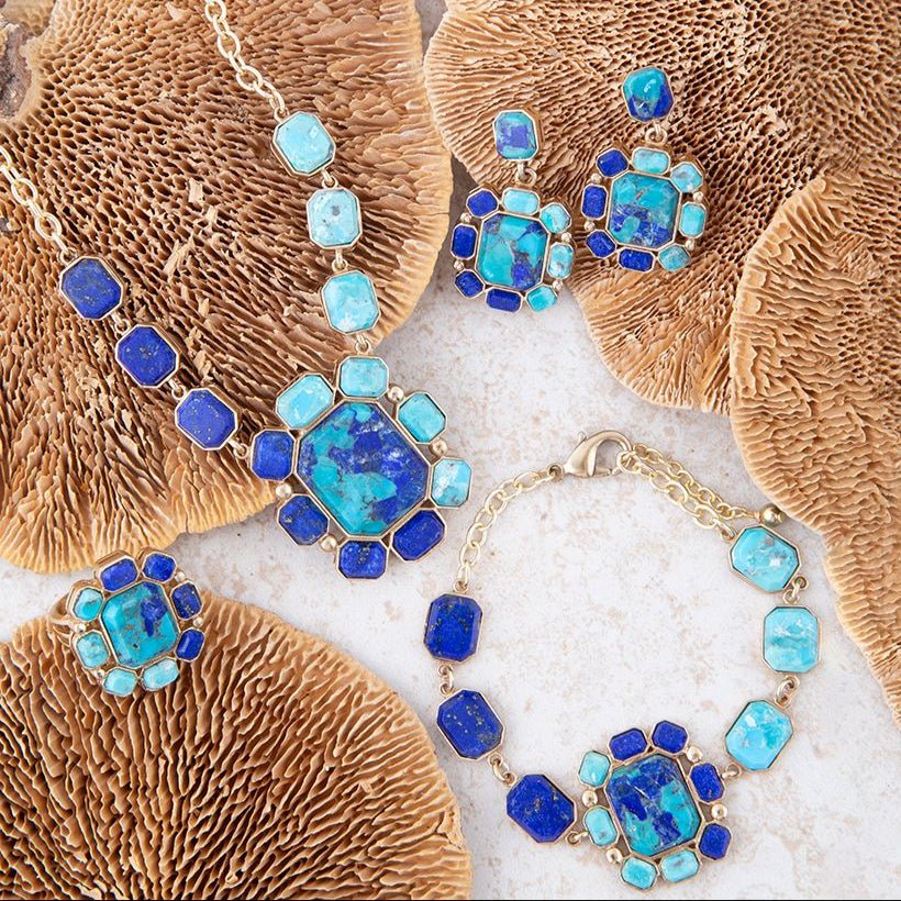 Duality Blue Lapis and Turquoise Golden Statement Ring - P's One-Stop Shop 