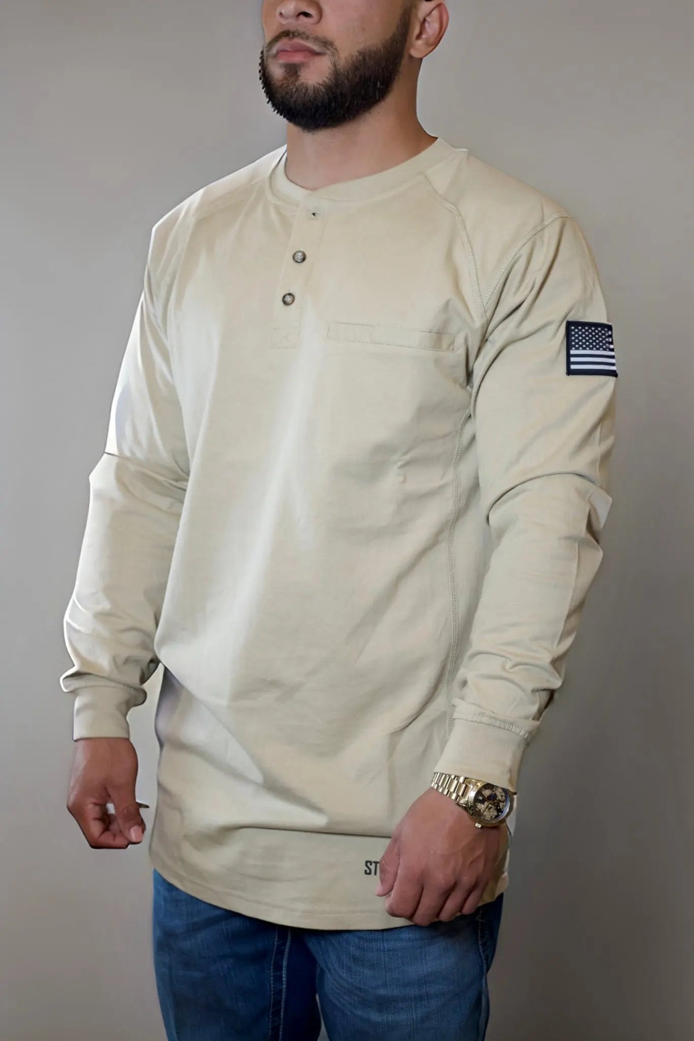 FR 3-Button Henley Shirt - Tan - P's One-Stop Shop 