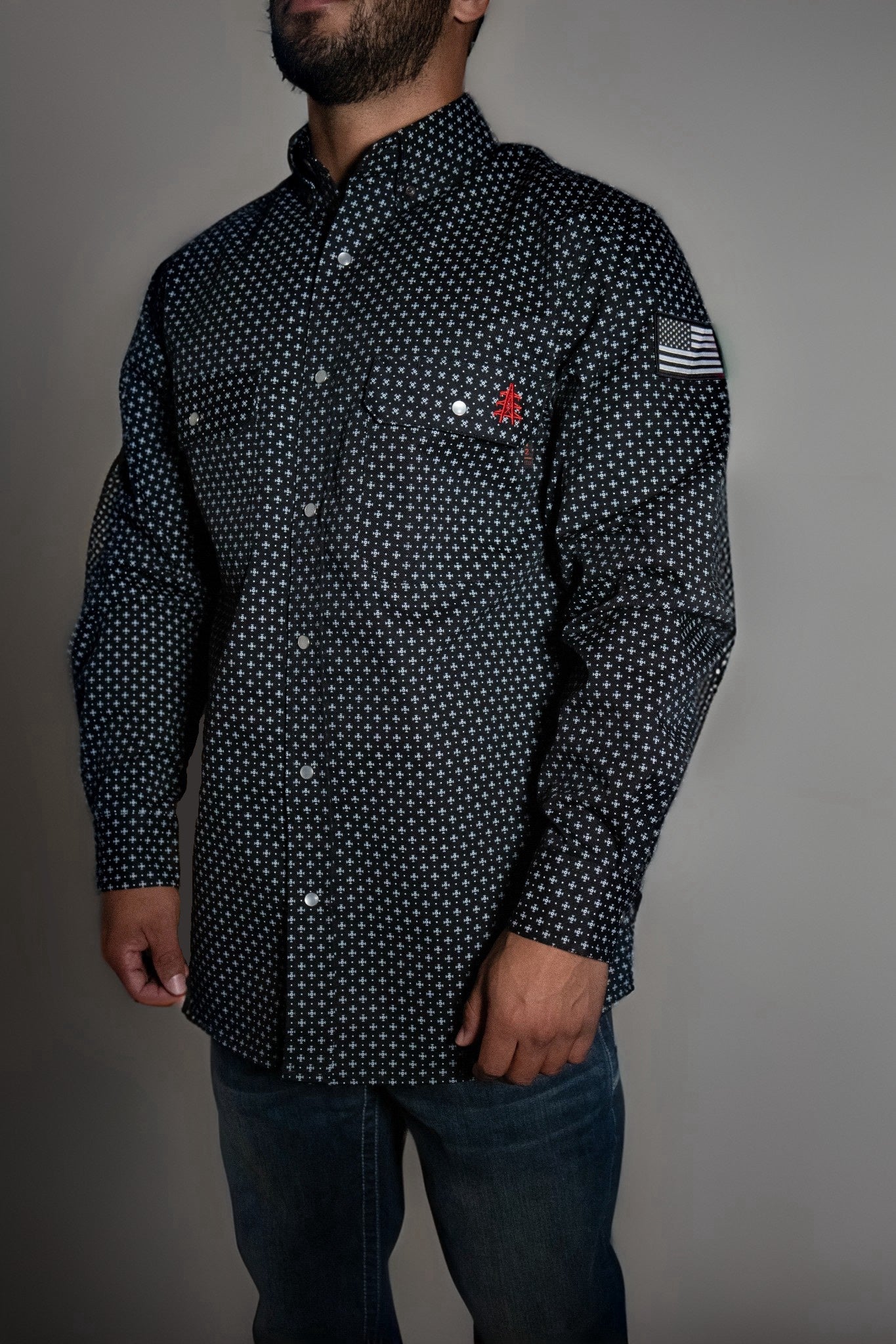 FR Pearl Snap Work Shirt - Reaper Black - P's One-Stop Shop 