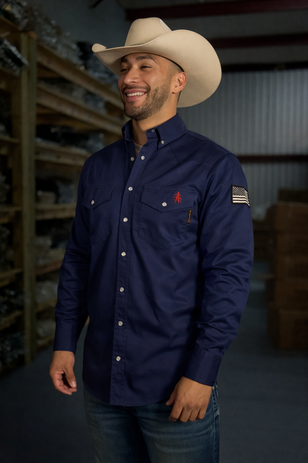 FR Western Style Pearl snap - Navy - P's One-Stop Shop 