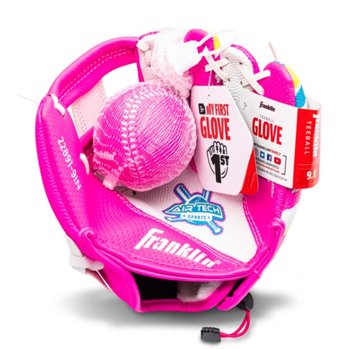 Franklin Sports Air Tech T-Ball Fielding Glove and Mitts with Ball - White /Pink - P's One-Stop Shop 