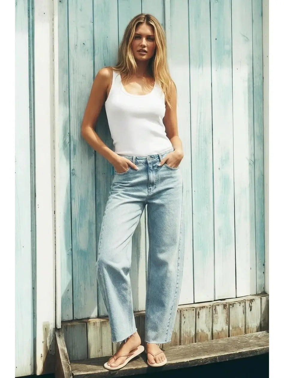 Harlow High Waisted Barrel Jeans Blue by Artemis - P's One-Stop Shop 