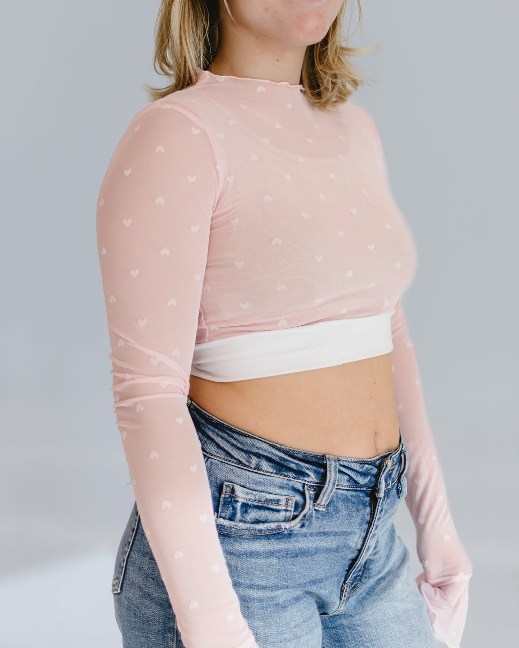 Heart Mesh Mock Neck Halftee - P's One-Stop Shop 