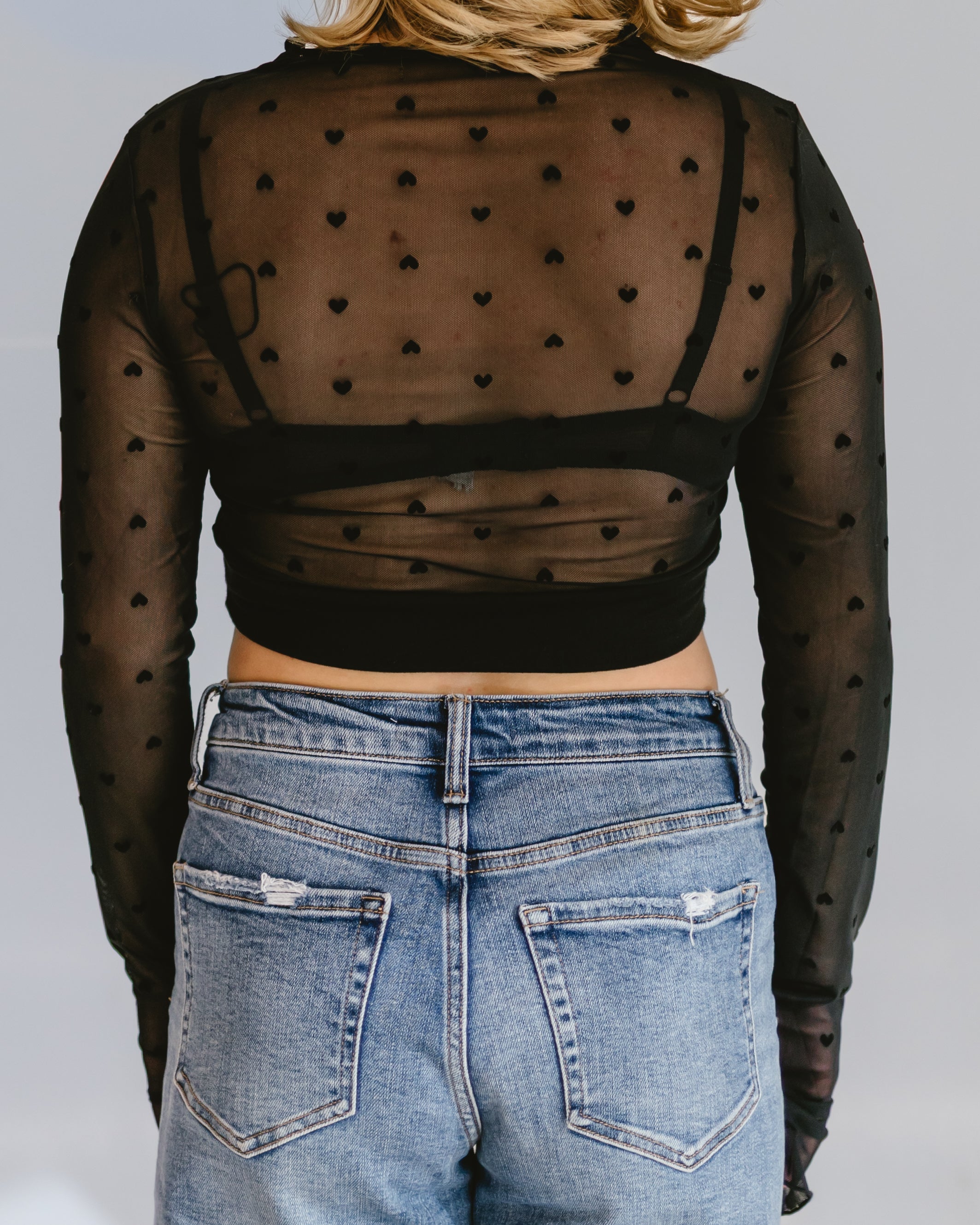 Heart Mesh Mock Neck Halftee - P's One-Stop Shop 