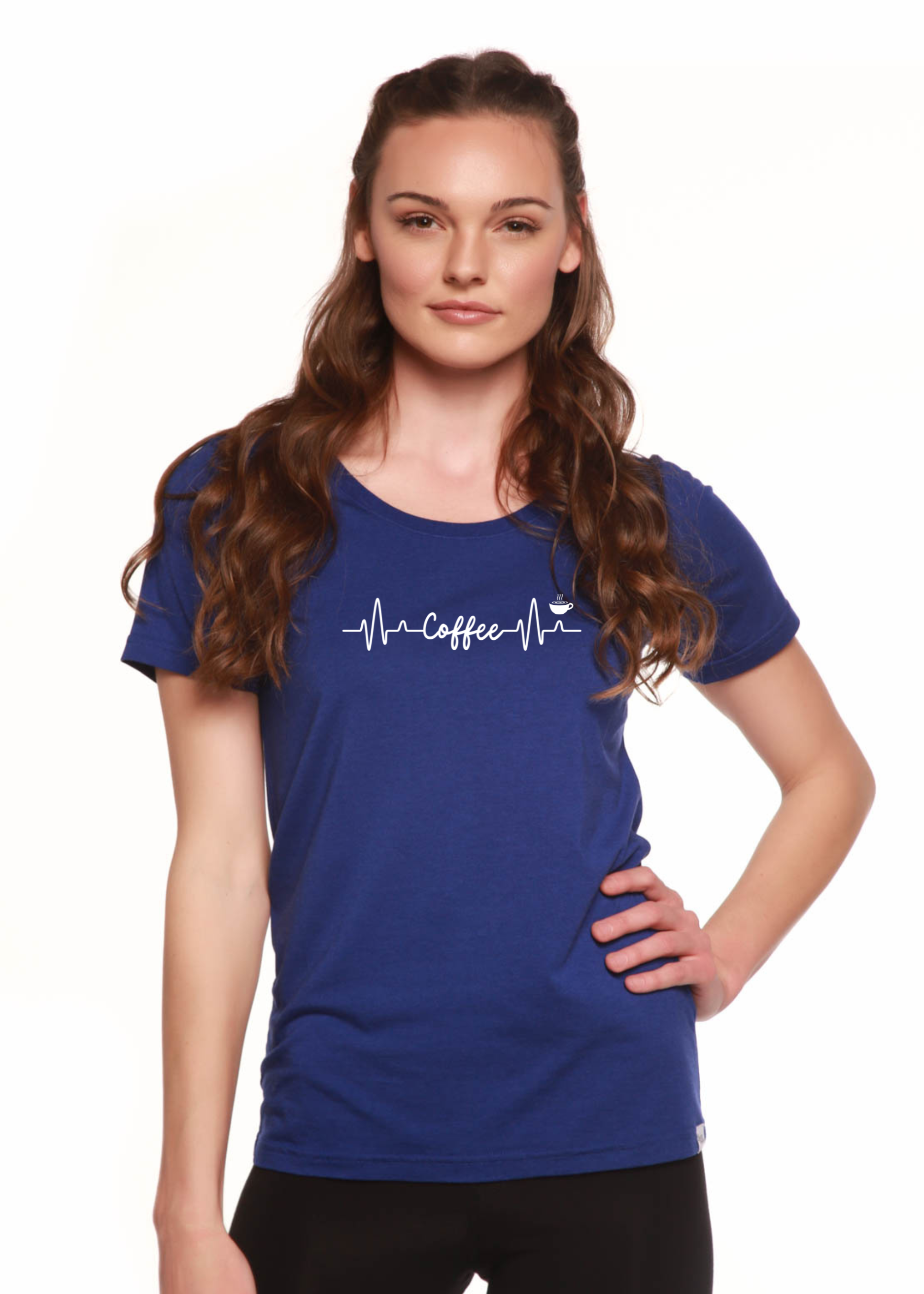 Heartbeat Coffee Printed Women's Bamboo/Cotton Short Sleeve Scoop Neck T-Shirt - P's One-Stop Shop 
