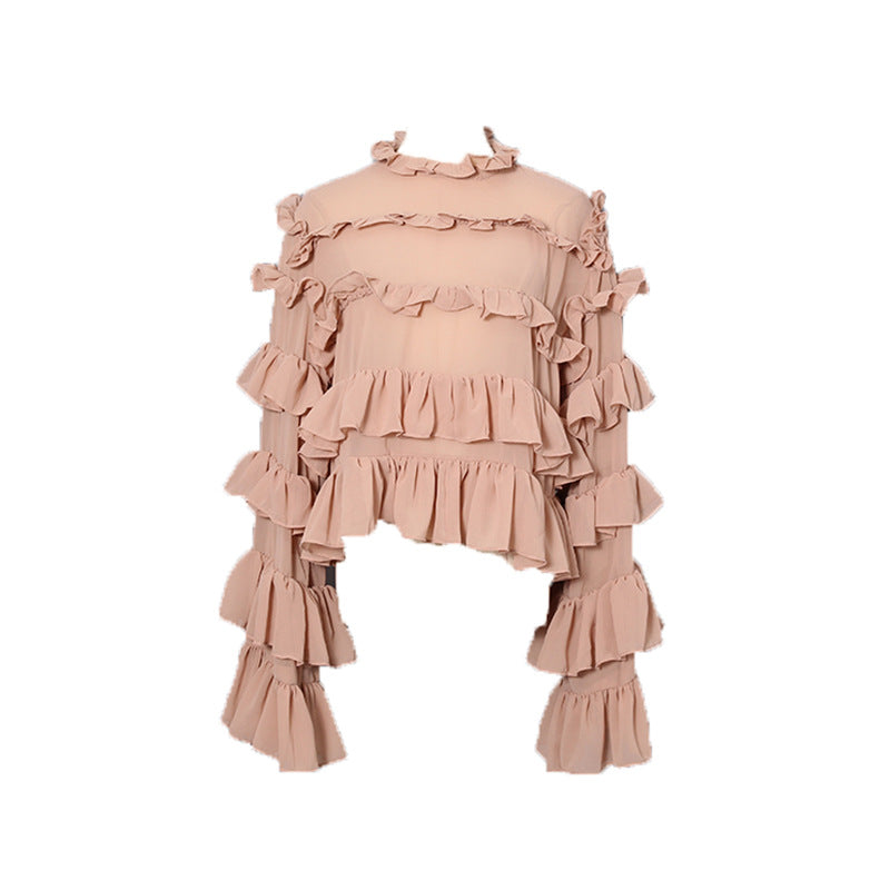 Korean Personalized Comfortable Ruffled Shirt Autumn Niche Design Solid Color Loose Top for Women - P's One-Stop Shop 