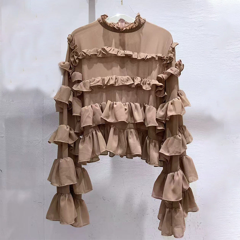 Korean Personalized Comfortable Ruffled Shirt Autumn Niche Design Solid Color Loose Top for Women - P's One-Stop Shop 