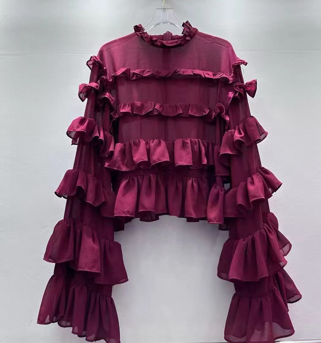 Korean Personalized Comfortable Ruffled Shirt Autumn Niche Design Solid Color Loose Top for Women - P's One-Stop Shop 
