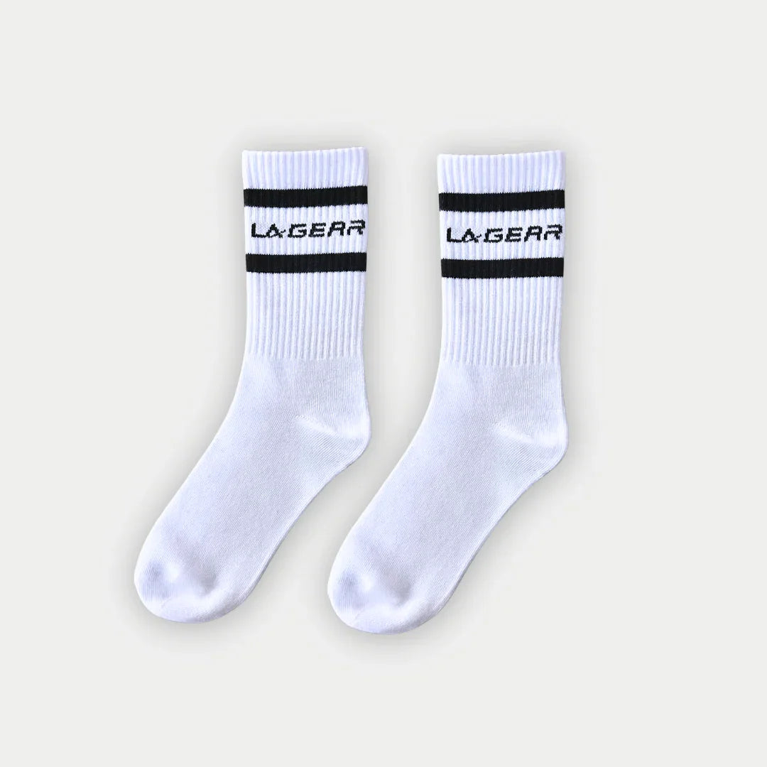 LA Gear Classic Athletic Striped Crew Socks | White - P's One-Stop Shop 