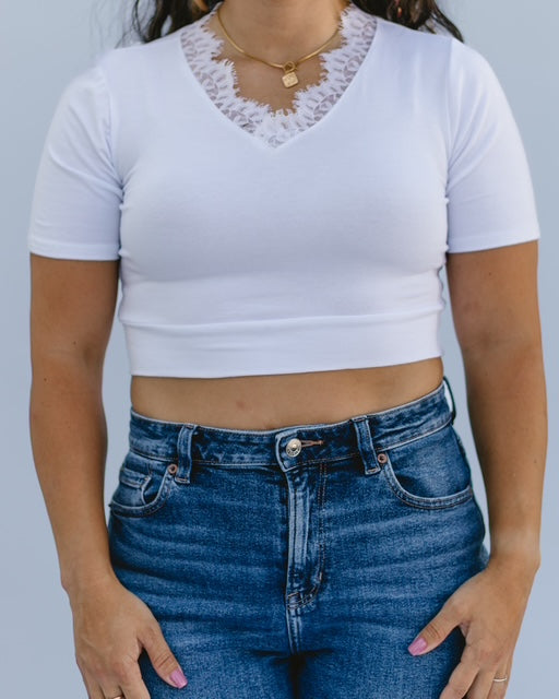 Lace Trimmed V-neck Halftee - P's One-Stop Shop 
